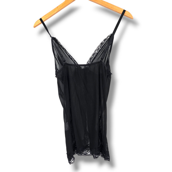 Lace Open Front Sheer Spaghetti Strap Sexy Camisole Night Gown Lingerie Large - Picture 2 of 8